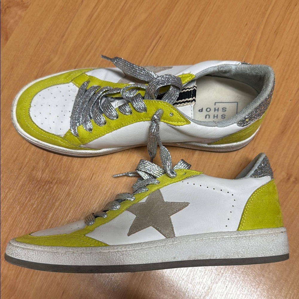 ShuShop White and Yellow Retro Sneakers